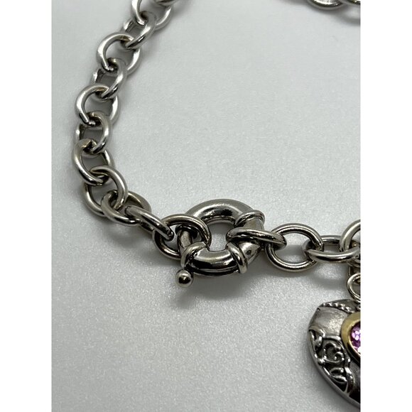 925 STERLING SILVER  PINK TOPAZ HEART BRACELET - Picture 4 of 7